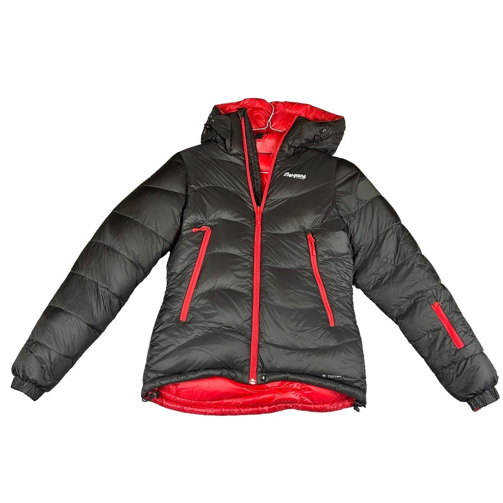 GUC Bergans of Norway Pertex Down Puffer Jacket Black Red Womens Hooded Parka XS